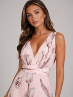 Floral V Neck Cinched Maxi Dress Summer Women