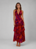 V Neck Tiered Ruffle Maxi Dress Summer Women
