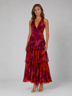 V Neck Tiered Ruffle Maxi Dress Summer Women