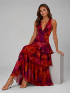 V Neck Tiered Ruffle Maxi Dress Summer Women