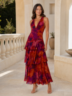 V Neck Tiered Ruffle Maxi Dress Summer Women