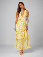 V Neck Tiered Ruffle Maxi Dress Summer Women