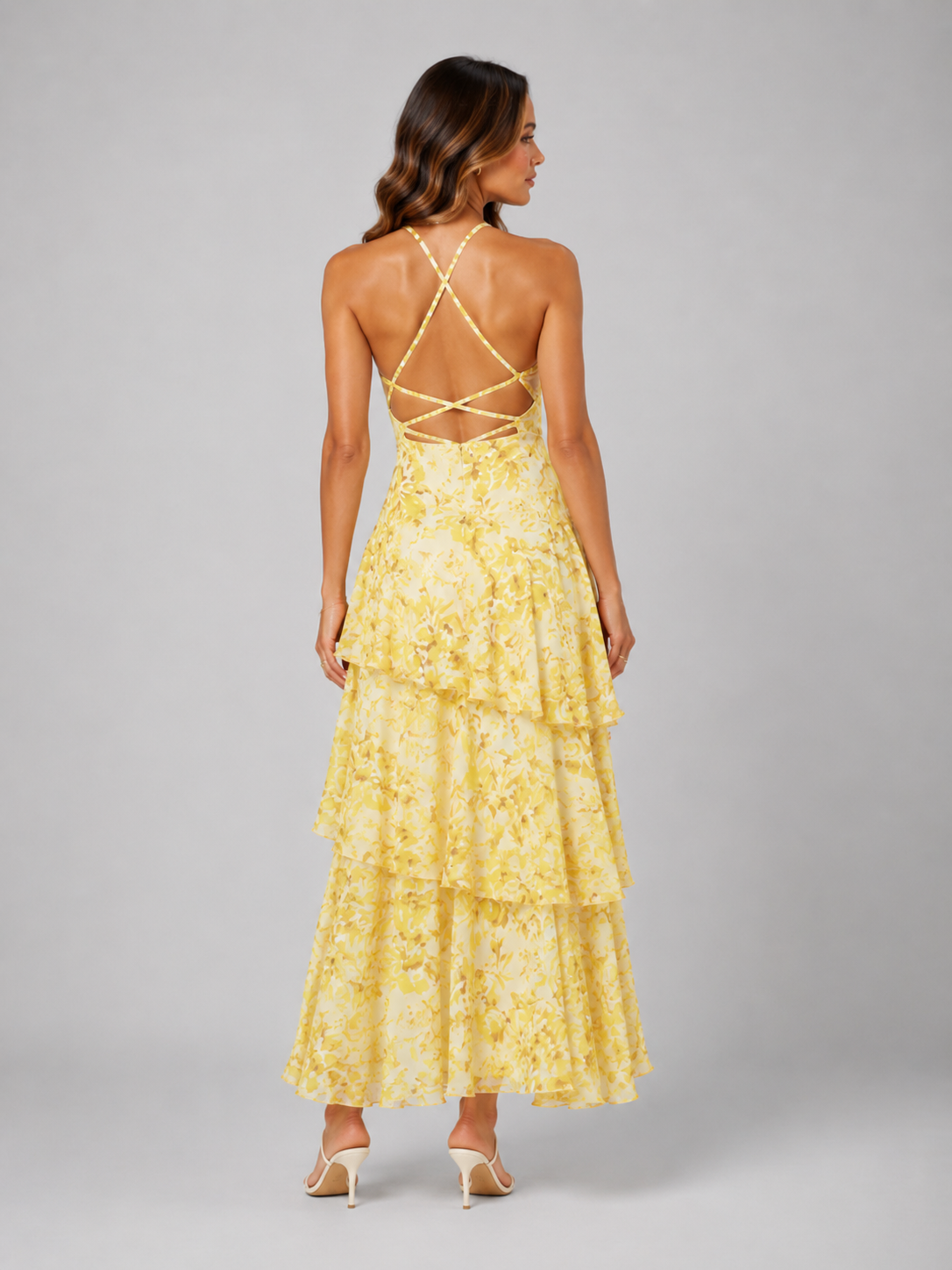 V Neck Tiered Ruffle Maxi Dress Summer Women