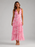 V Neck Tiered Ruffle Maxi Dress Summer Women