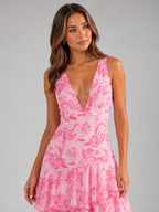 V Neck Tiered Ruffle Maxi Dress Summer Women