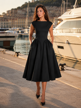 Vestido midi estructurado con mangas cortas para cóctel de mujer