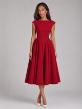 Vestido midi estructurado con mangas cortas para cóctel de mujer