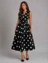 Vestido midi con escote en V y lunares para mujer de verano