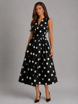 Vestido midi con escote en V y lunares para mujer de verano