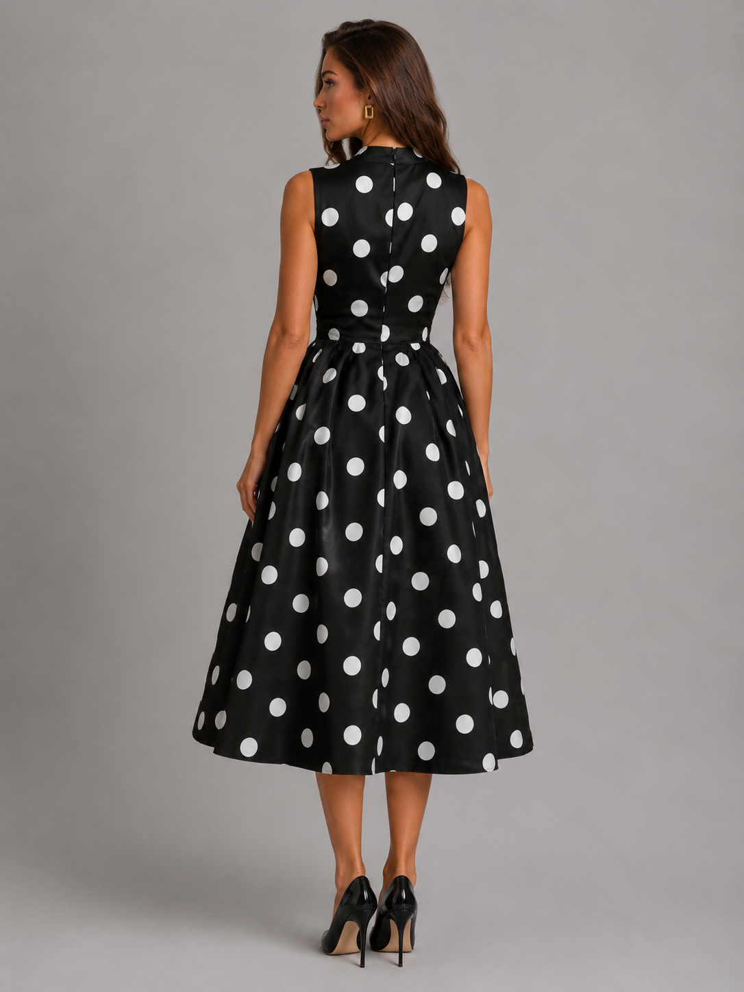Vestido midi con escote en V y lunares para mujer de verano