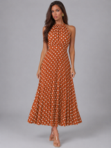 Robe midi dos nu à pois été femme