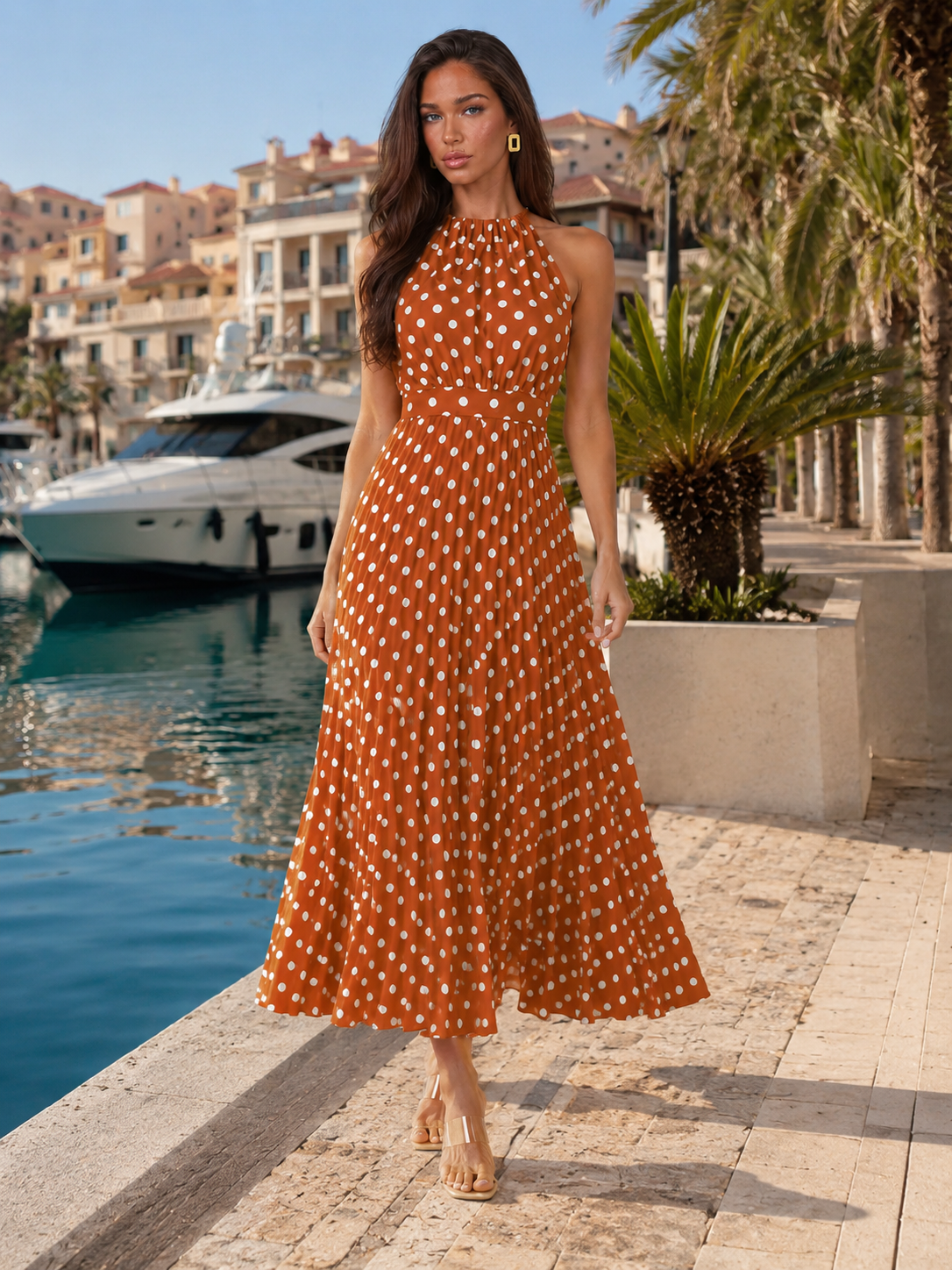 Vestido midi halter con lunares para mujer de verano