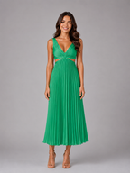 Vestido midi plisado con recortes para cóctel de mujer