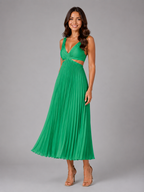 Vestido midi plisado con recortes para cóctel de mujer