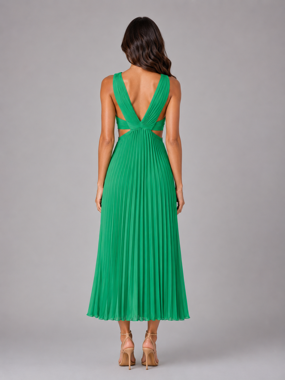 Vestido midi plisado con recortes para cóctel de mujer