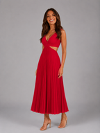 Vestido midi plisado con recortes para cóctel de mujer
