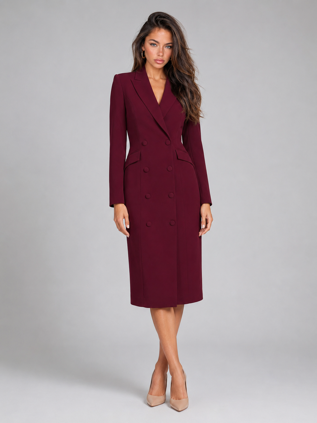 Double Breasted Blazer Midi Dress Cocktail Women
