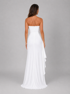 Strapless Ruched Thigh Split Maxi Dress Evening Women
