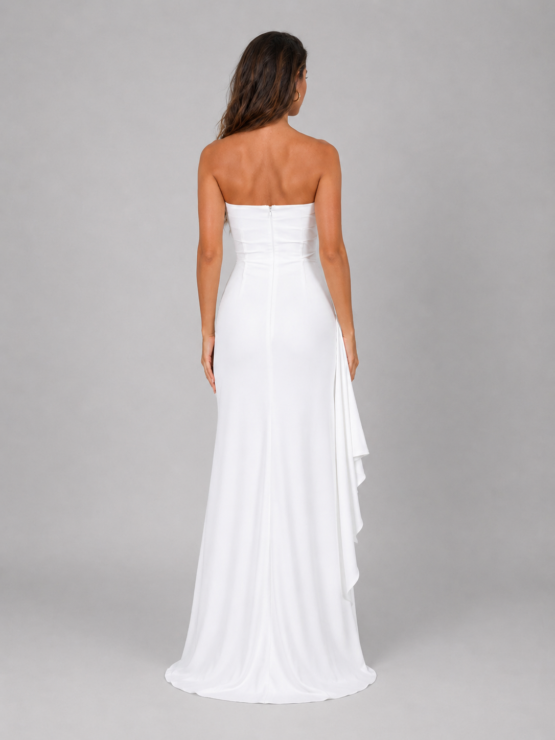 Strapless Ruched Thigh Split Maxi Dress Evening Women