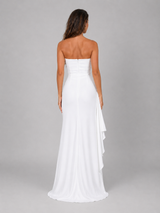 Robe longue bustier froncée fendue cuisse soirée femme