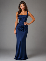 Vestido maxi con cintura fruncida y tacto de satén para mujer de noche