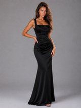 Vestido maxi con cintura fruncida y tacto de satén para mujer de noche