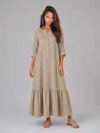 Vestido camisa maxi de capas de mezcla de algodón para mujer de verano