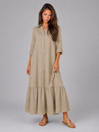 Vestido camisa maxi de capas de mezcla de algodón para mujer de verano