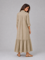 Vestido camisa maxi de capas de mezcla de algodón para mujer de verano