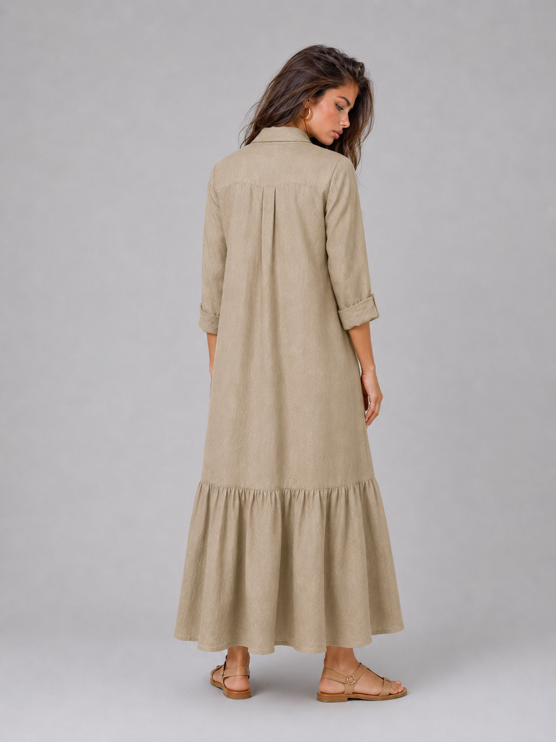 Vestido camisa maxi de capas de mezcla de algodón para mujer de verano