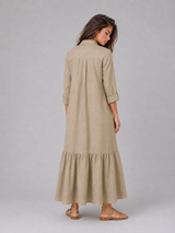 Cotton Blend Tiered Maxi Shirt Dress Summer Women
