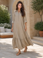 Vestido camisa maxi de capas de mezcla de algodón para mujer de verano