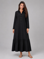 Vestido camisa maxi de capas de mezcla de algodón para mujer de verano