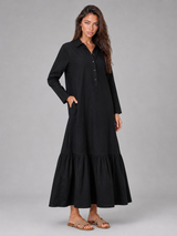 Cotton Blend Tiered Maxi Shirt Dress Summer Women