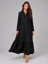 Cotton Blend Tiered Maxi Shirt Dress Summer Women
