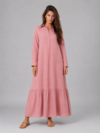 Vestido camisa maxi de capas de mezcla de algodón para mujer de verano