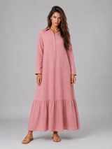 Cotton Blend Tiered Maxi Shirt Dress Summer Women
