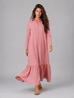 Vestido camisa maxi de capas de mezcla de algodón para mujer de verano