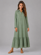 Vestido camisa maxi de capas de mezcla de algodón para mujer de verano