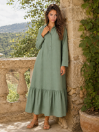 Vestido camisa maxi de capas de mezcla de algodón para mujer de verano