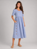 Striped Button Detail Midi Dress Summer Women