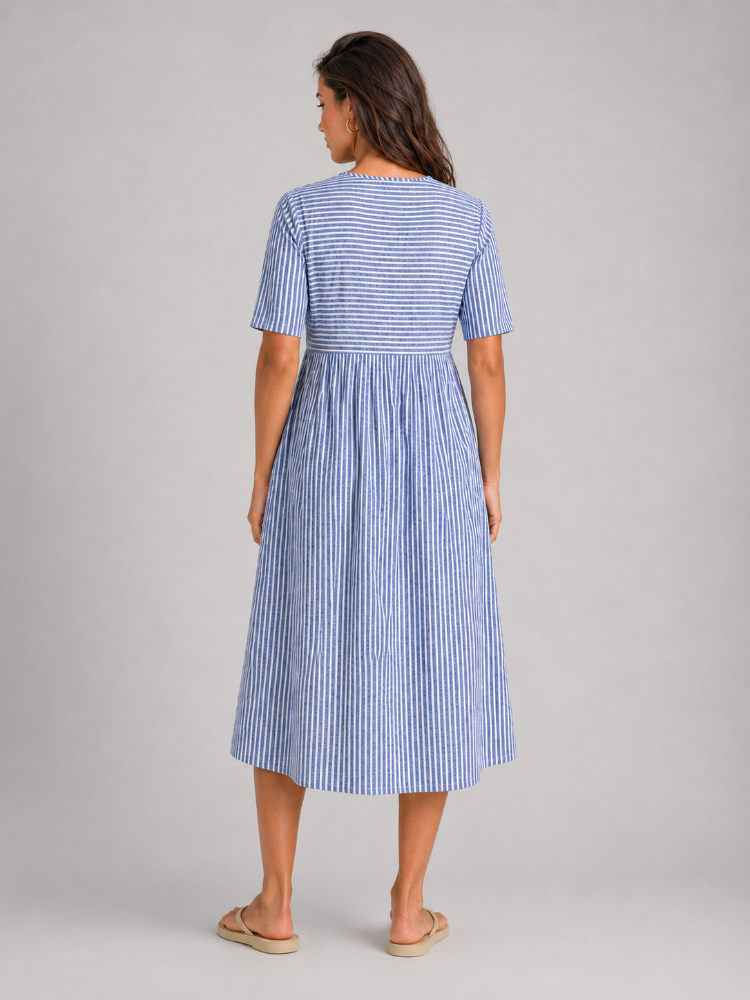 Robe midi rayée avec boutons détail été femme