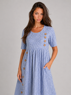 Striped Button Detail Midi Dress Summer Women