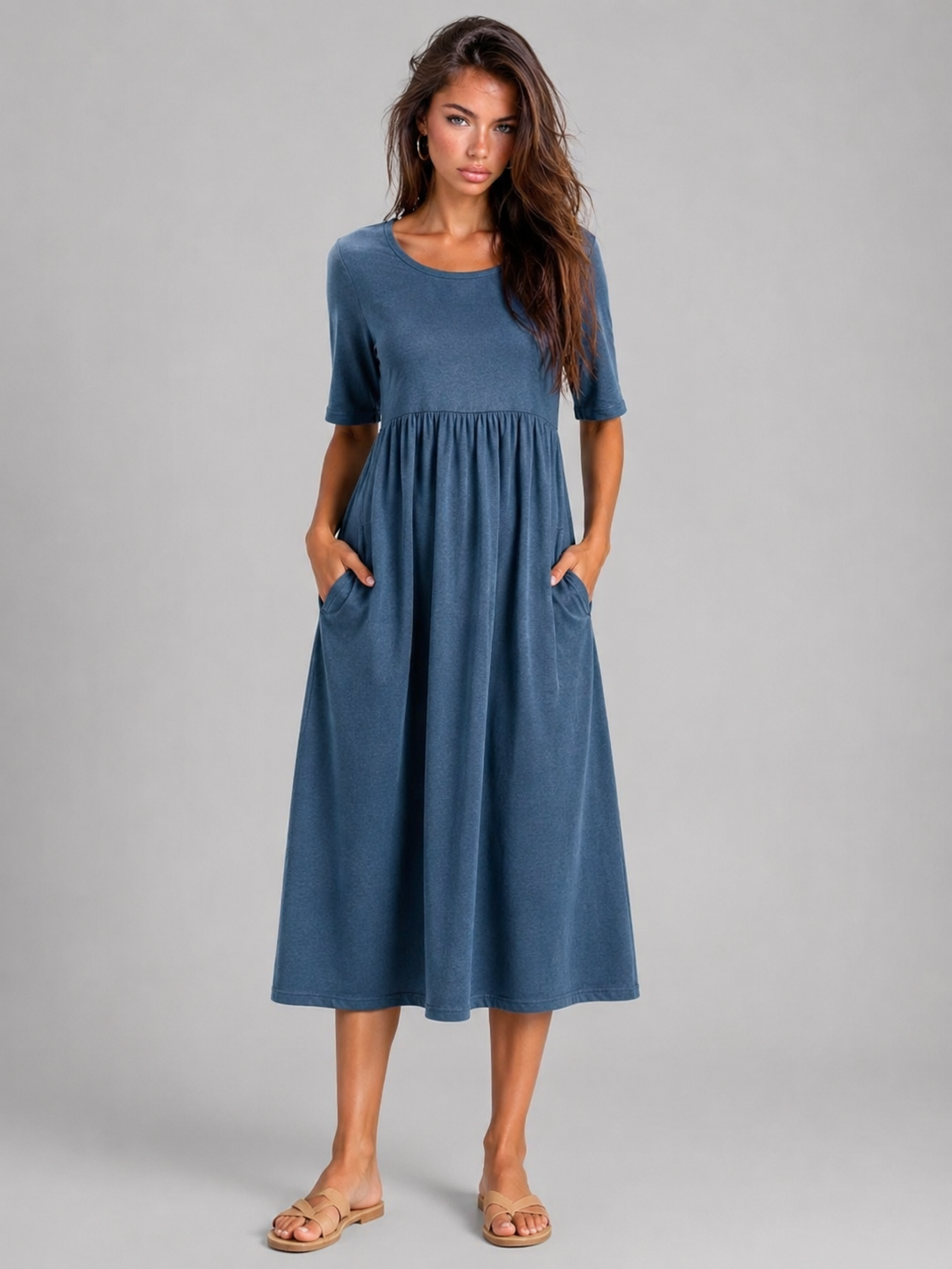 Robe midi effet lin été femme