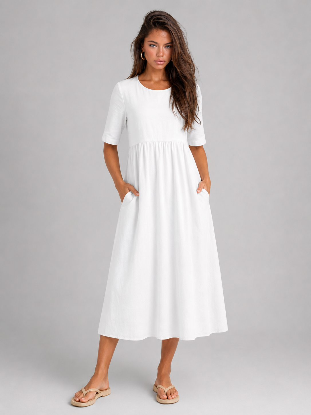 Robe midi effet lin été femme