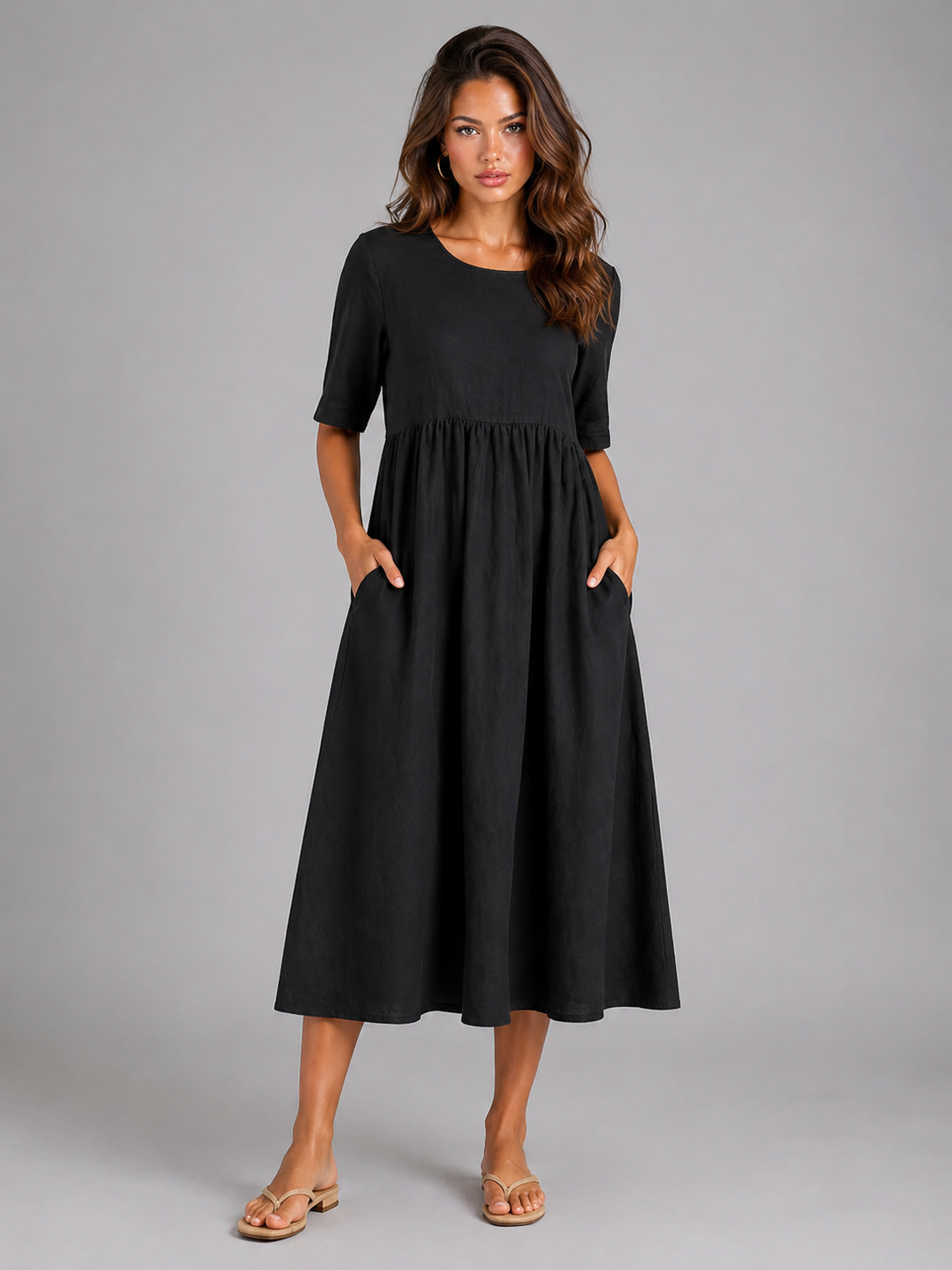 Robe midi effet lin été femme