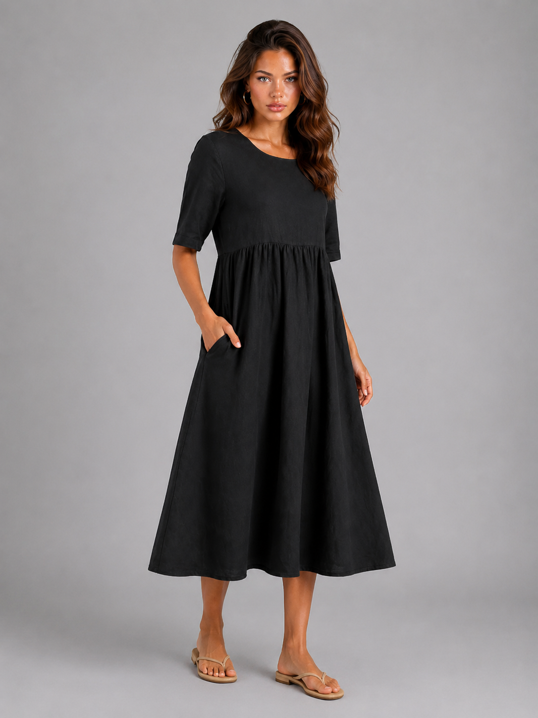 Robe midi effet lin été femme