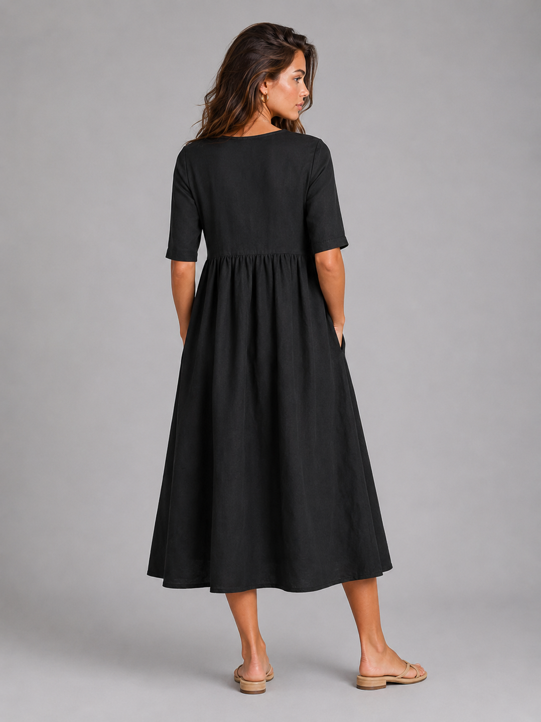 Robe midi effet lin été femme