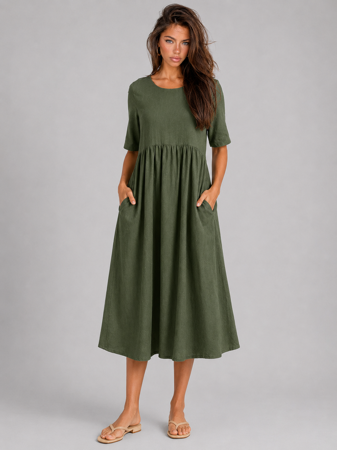 Robe midi effet lin été femme