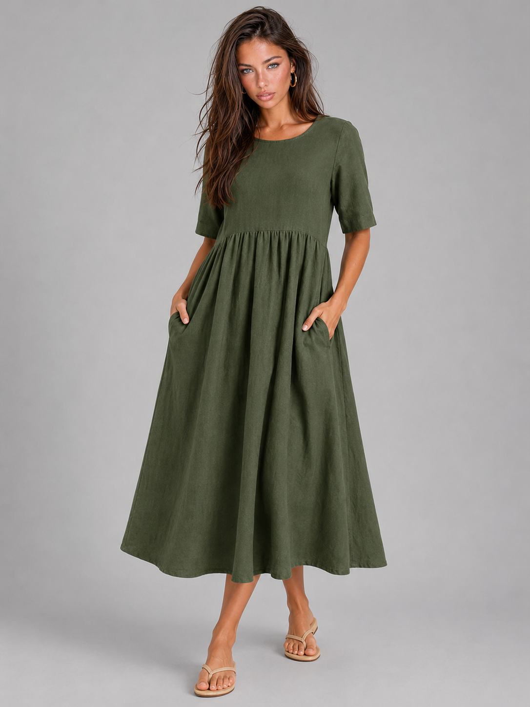 Robe midi effet lin été femme
